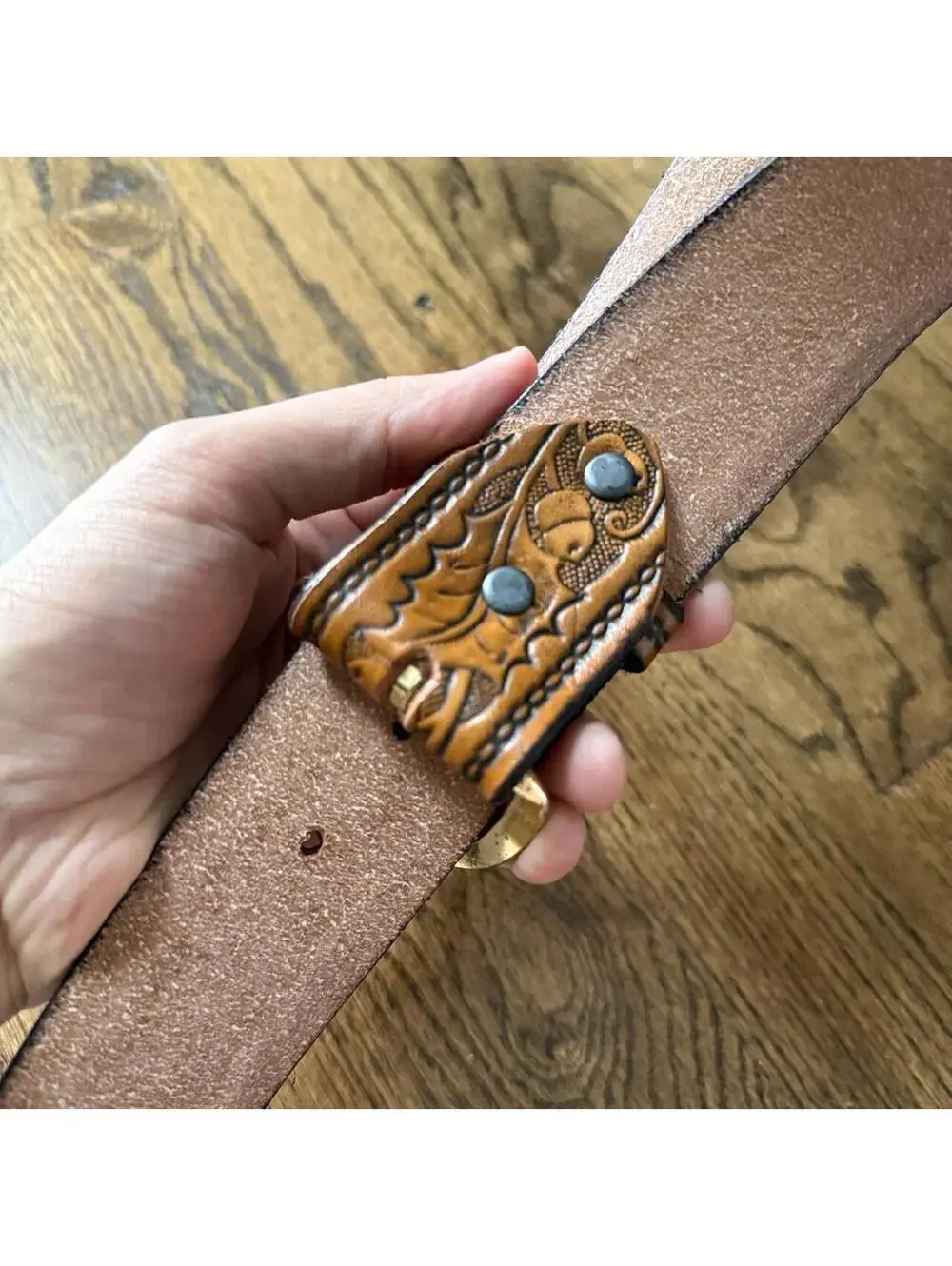 🤎 Genuine Leather Tooled Acorn Belt USA Made 33-36”